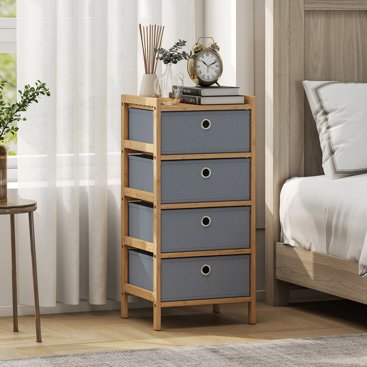 Chest of Drawers, 4 Fabric Drawers Narrow Dresser with Bamboo Frame, L