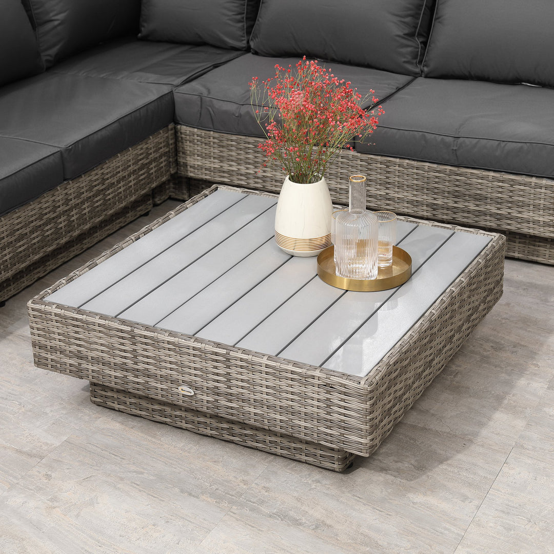 4 PCs Rattan Garden Furniture Outdoor Sectional Corner Sofa and Coffee Table Set Conservatory Wicker Weave Furniture with Armrest and Cushions - Light Grey