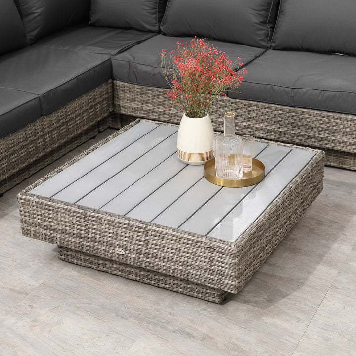 4 PCs Rattan Garden Furniture Outdoor Sectional Corner Sofa and Coffee Table Set Conservatory Wicker Weave Furniture with Armrest and Cushions - Light Grey