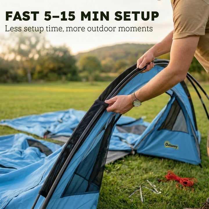 4 Person Easy Setup Family Camping Tent with 2 Rooms, Waterproof Tunne