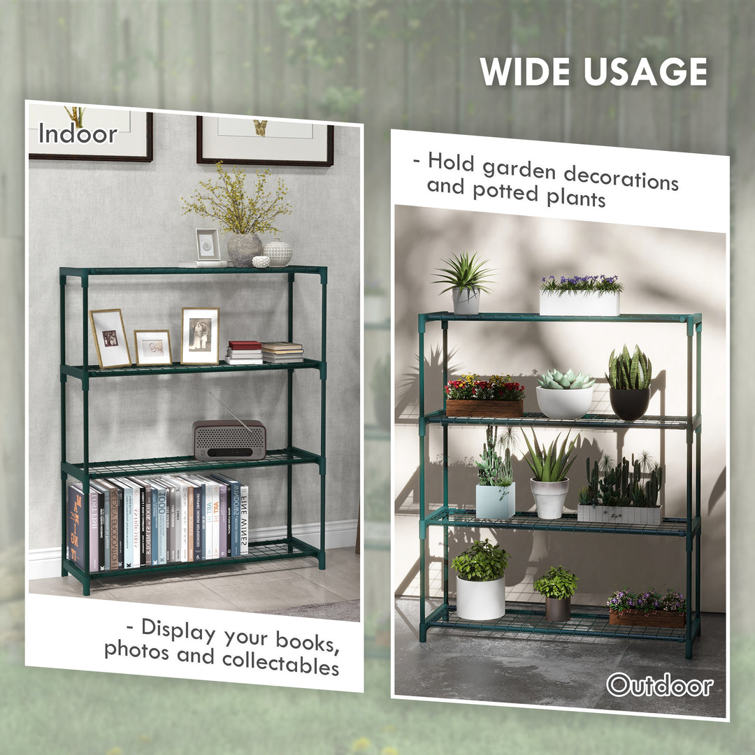Modern Plant Stand, 4-Tier Planter Holder with Steel Frame, Outdoor Flower Display Rack for Potted Plants Garden Balcony Decor, Dark Green