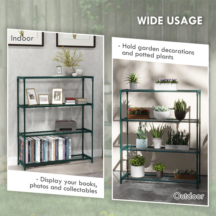 Modern Plant Stand, 4-Tier Planter Holder with Steel Frame, Outdoor Flower Display Rack for Potted Plants Garden Balcony Decor, Dark Green