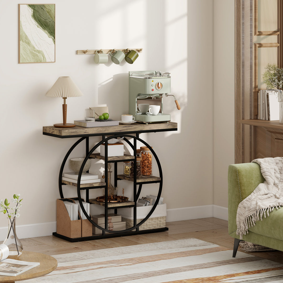 Industrial Console Table with Storage Shelves