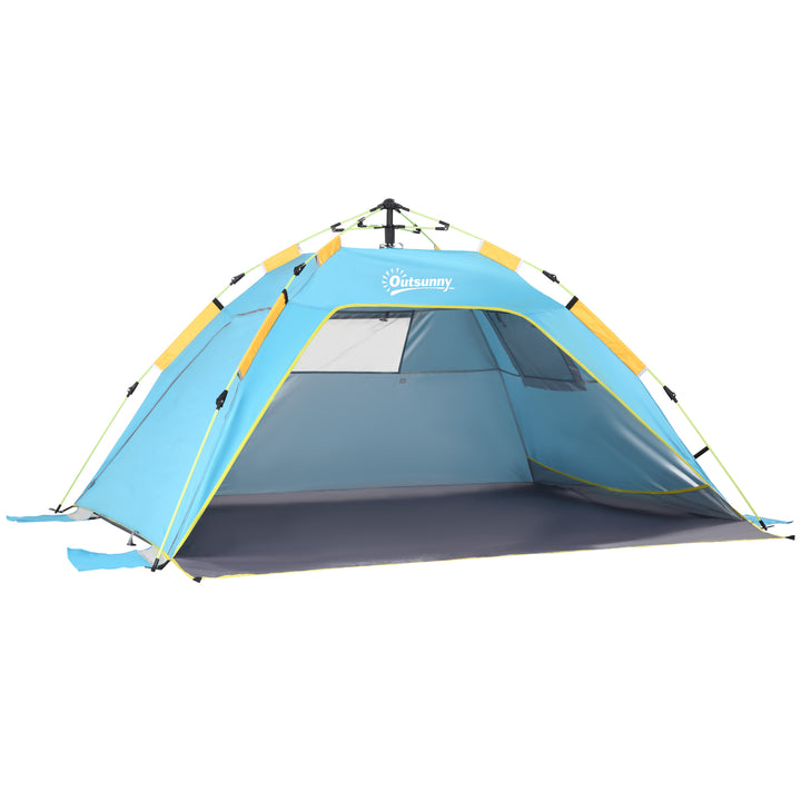 Outsunny Pop-up Beach Tent: UV Protection Sun Shelter for 1-2 People, Ventilated Mesh Windows & Sandbags, Light Blue | Aosom UK