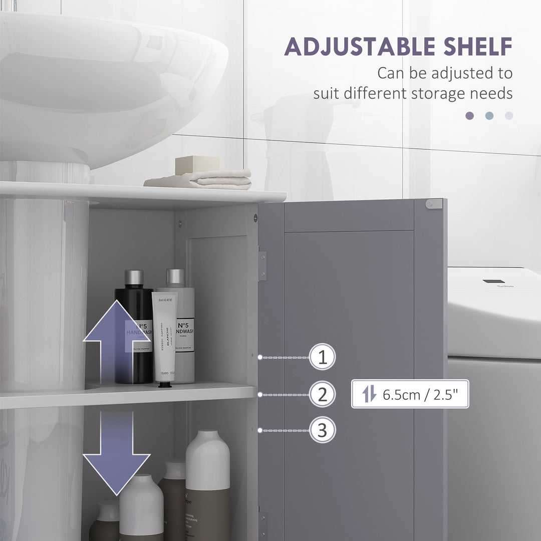 60x60cm Under-Sink Storage Cabinet w/ Adjustable Shelf Handles Drain Hole Bathroom Cabinet Space Saver Organizer White and Grey