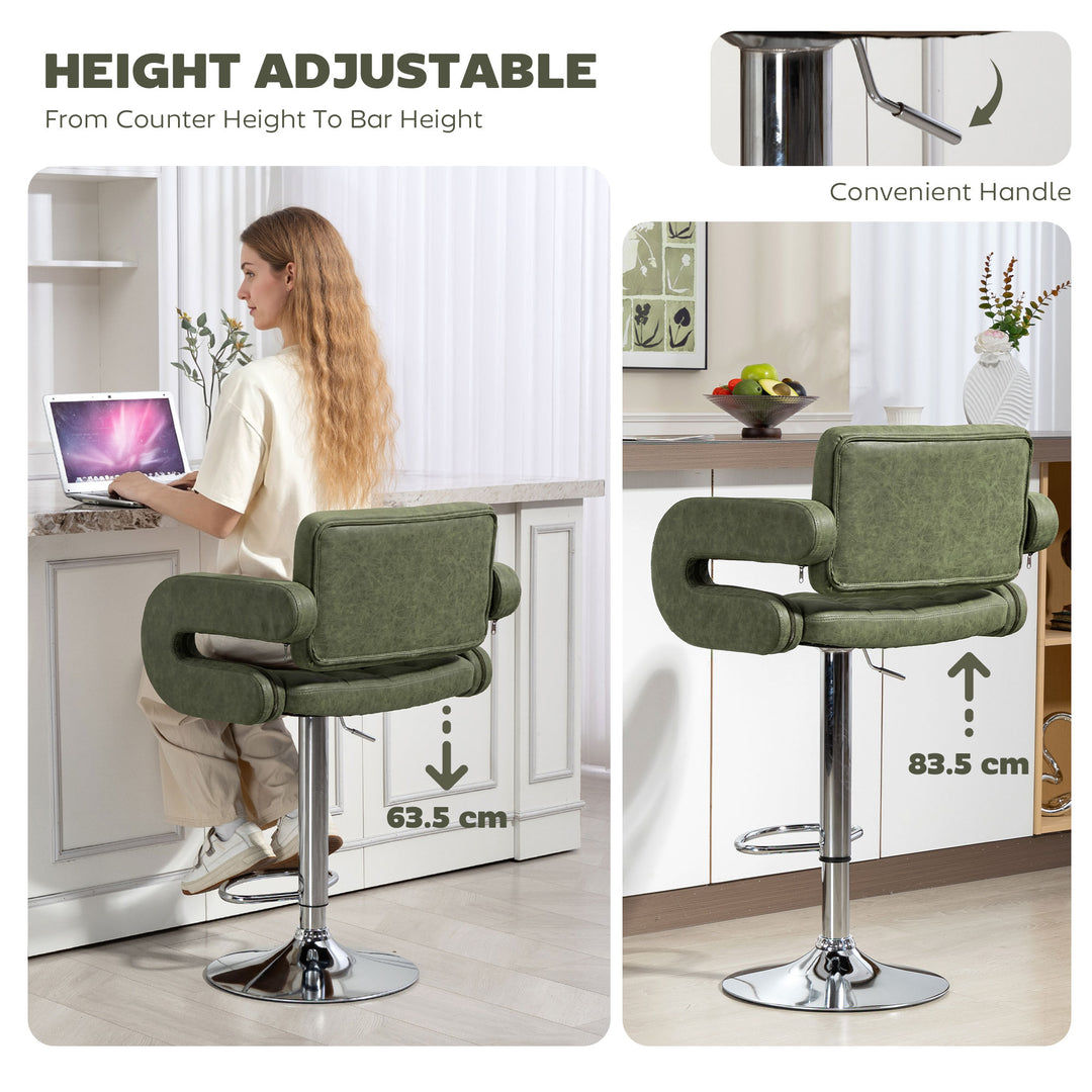 MCL PU Leather Upholstered Swivel Bar Stool, Height Adjustable with Back, Armrest, Footrest, Green