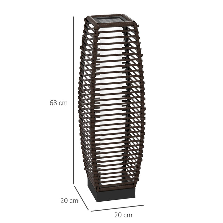 Rattan Solar Floor Lamp, 68cm Tall Outdoor Garden Lantern Pathway Light &amp; Decorative Lighting with Auto On/Off LED Lights, IP44, for Porch, Yard, Courtyard, Deck, Brown