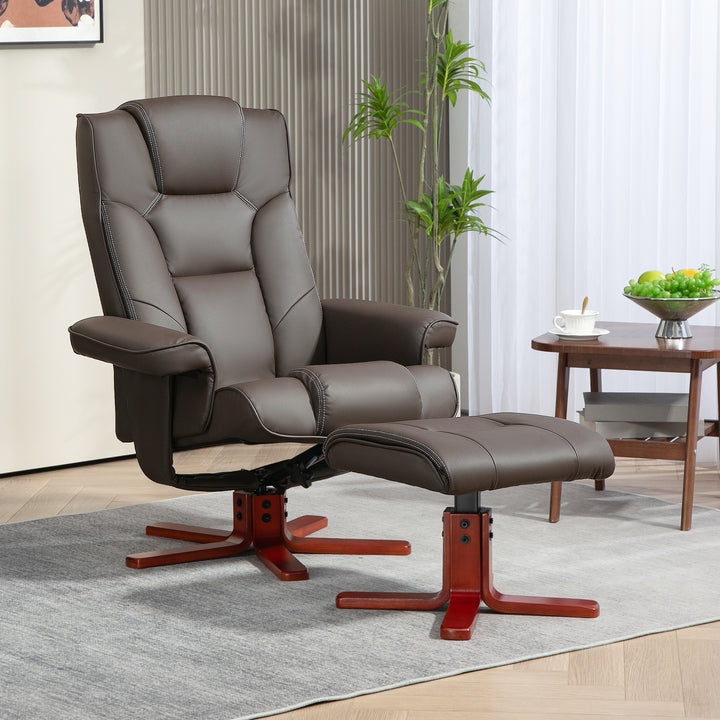 HOMCOM Faux Leather Manual Recliner and Footstool Set - Brown | Aosom UK