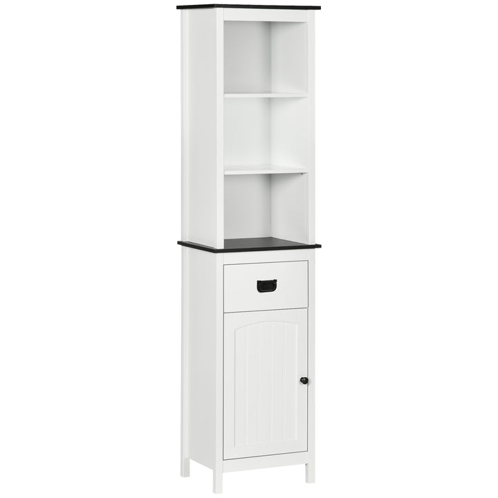 Kleankin Bathroom Bastion: Tall Slim Storage Cabinet with Adjustable Shelves & Drawer, White | Aosom UK