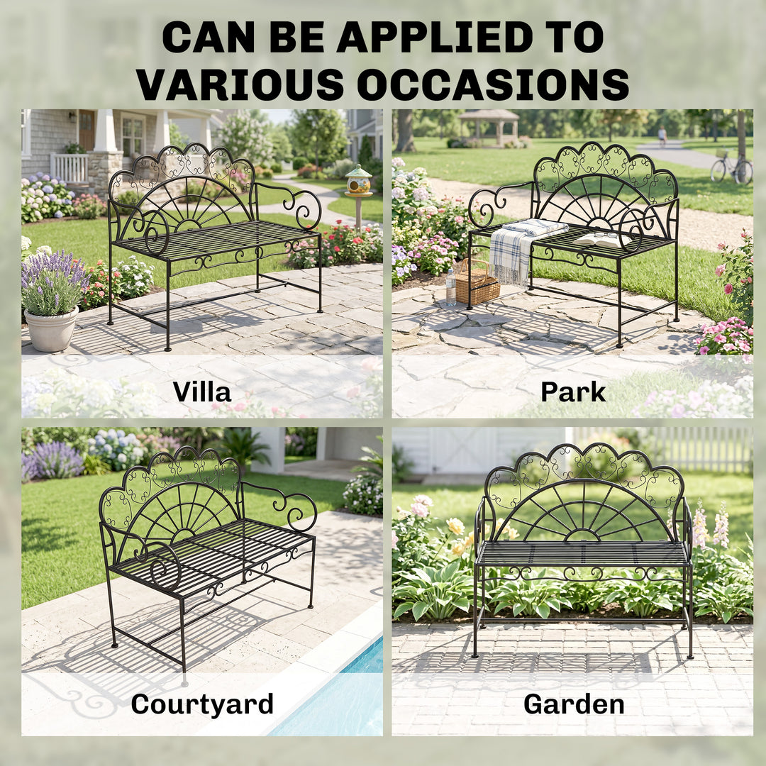 Metal Garden Bench Loveseat with Slatted Seat, Black