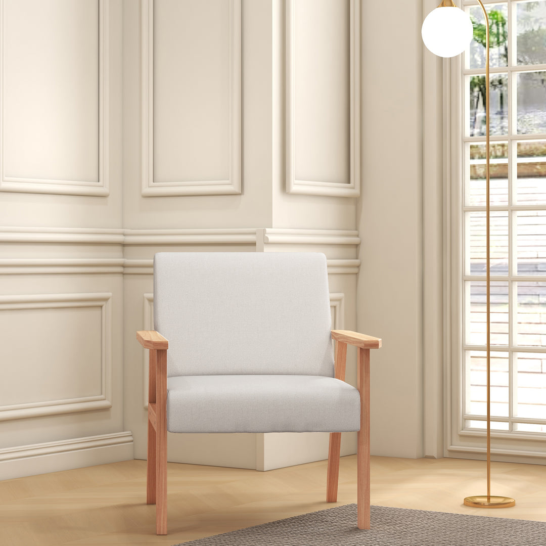 Accent Chair HOMCOM Occasional Chairs Wood Frame with Thick Linen Cushions Wide Seat Armchair Home Furniture Bedroom Office, Cream White | Aosom UK