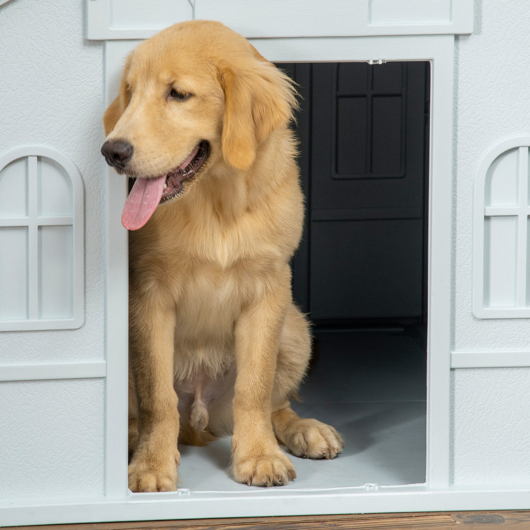 Plastic Weather-Resistant Dog House, for Indoors and Outdoors, Large Dogs - White and Blue