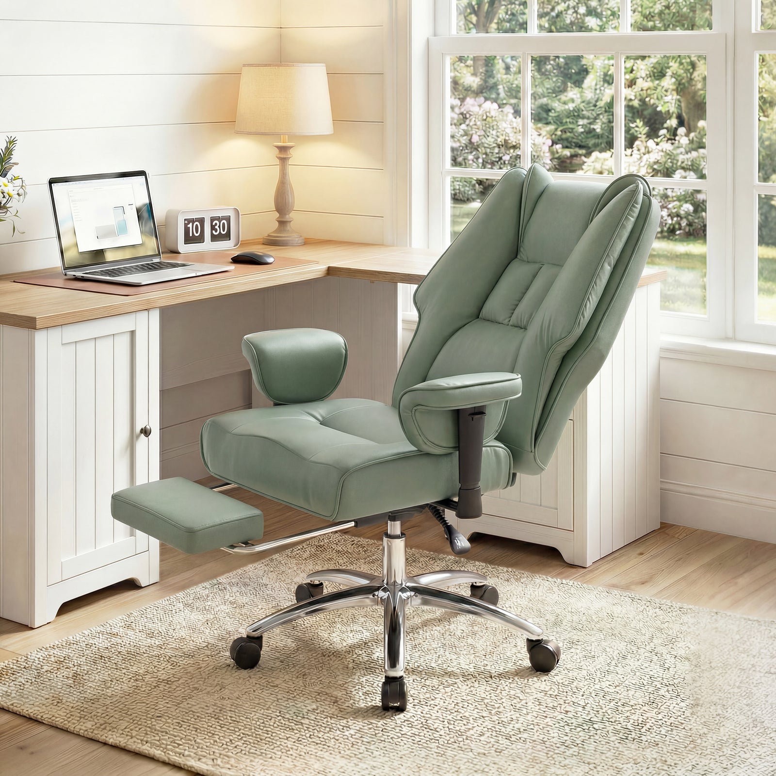 Executive Office Chair, Reclining Desk Chair with Footrest, Adjustable