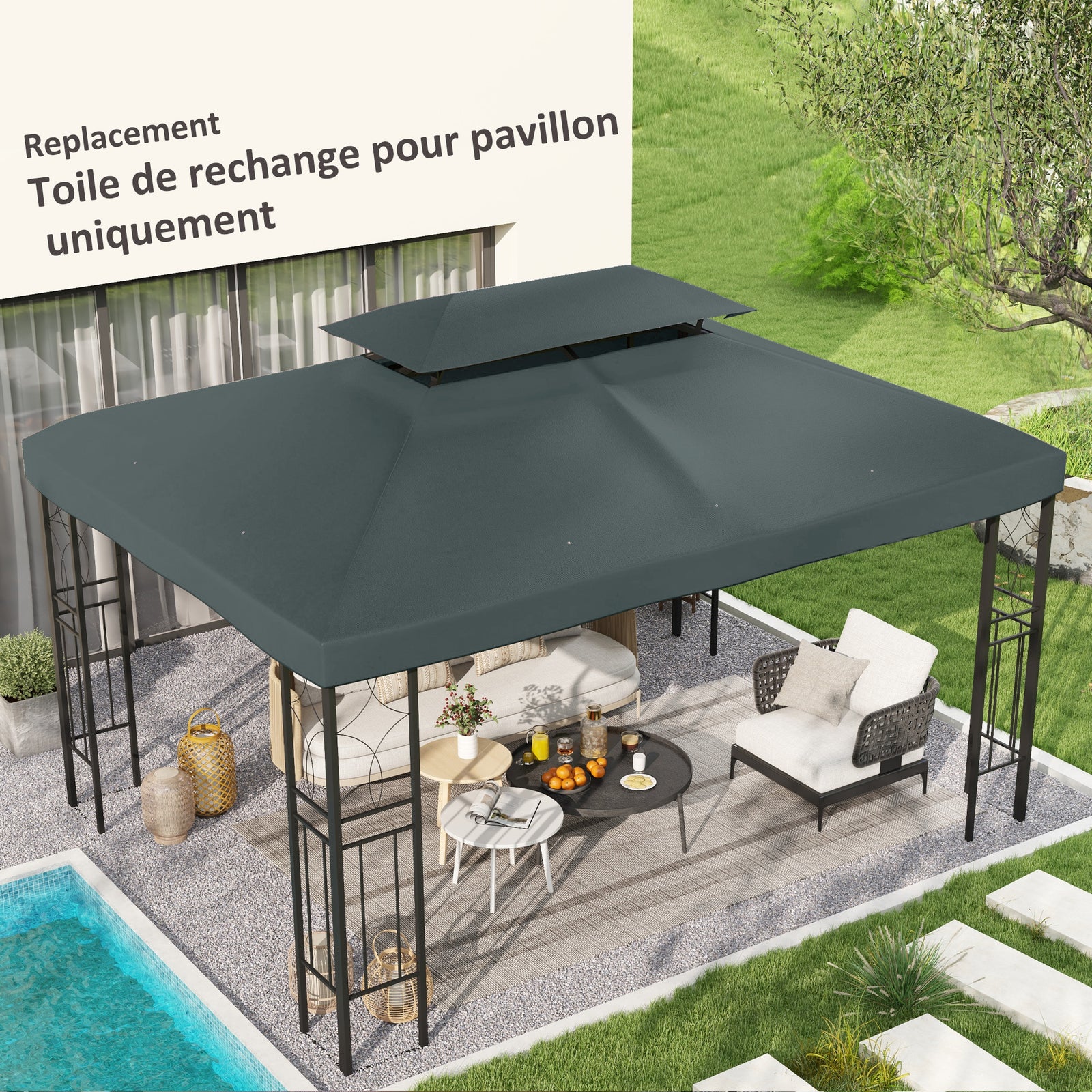 Gazebo Roof Replacement, for 3 x 4m Frames - Grey