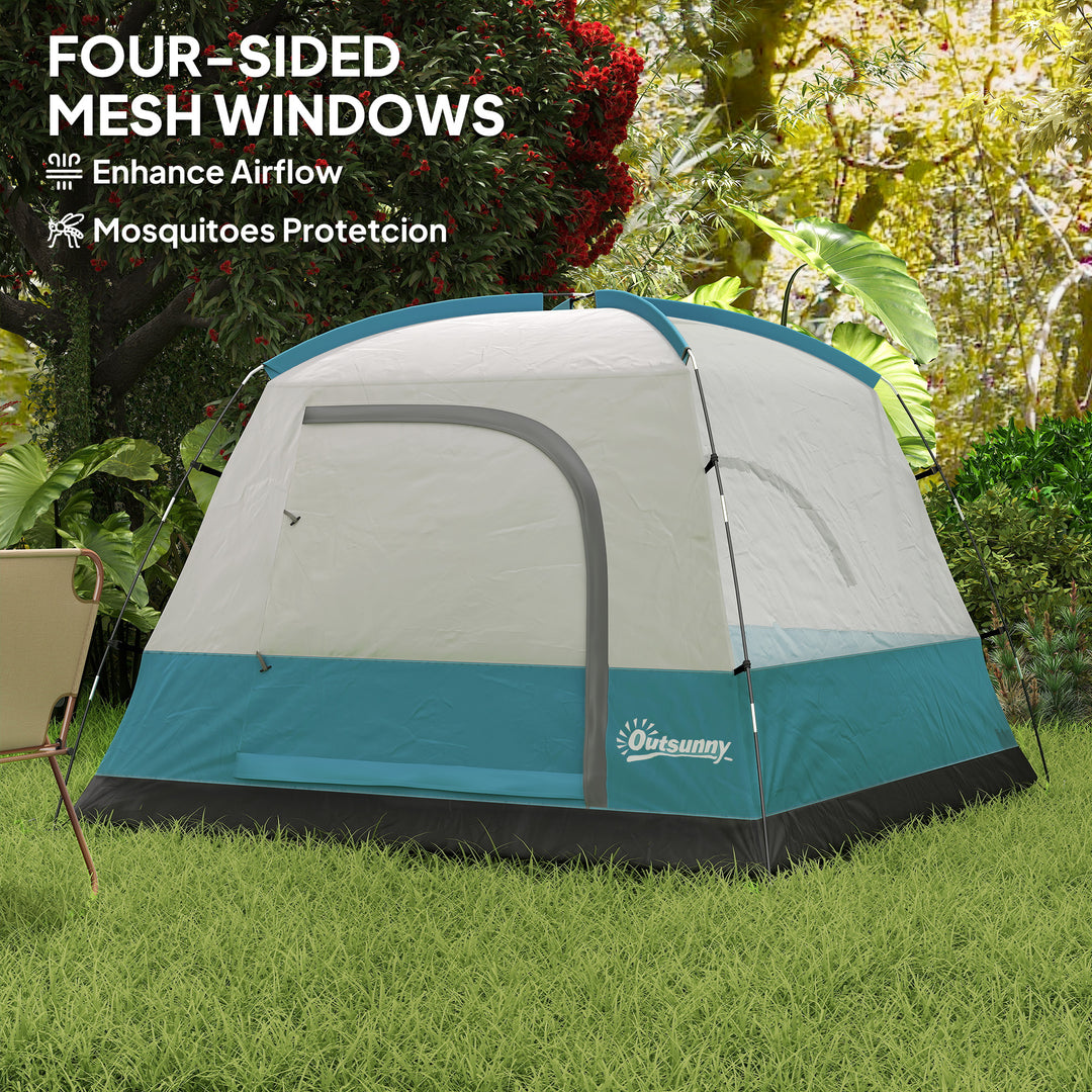 3-4 Person Camping Tent, Easy Set Up Waterproof Dome Tent with Sewn-in Groundsheet, Mesh Windows, Pocket and Hook for Camping, Hiking, Backpacking, Navy Blue and Light Blue