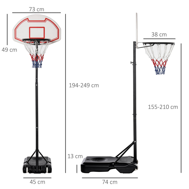 HOMCOM Portable Basketball Hoop: Wheeled Stand for Indoor & Outdoor Play, Adjustable Height, Monochrome Design | Aosom UK