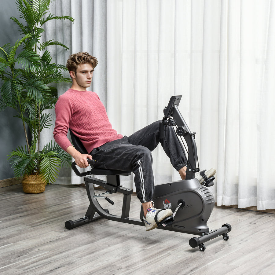 Recumbent Exercise Bike Recovery Exerciser, 8-Level Magnetic Resistance Stationary Bike with Pad Holder, LCD Monitor, for Indoor Cardio Workout, Black