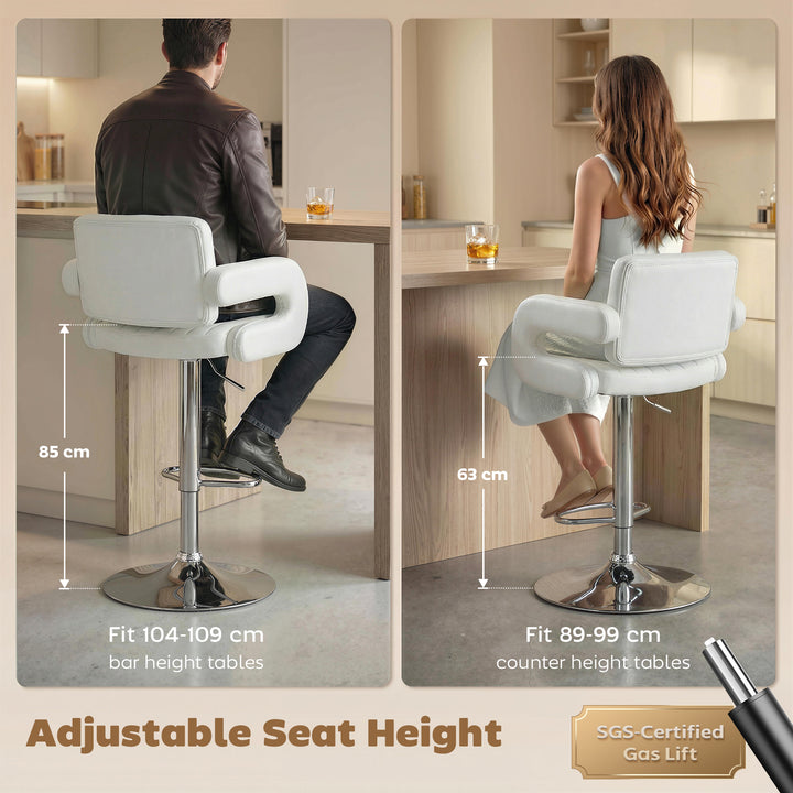 Bar Stools Adjustable Swivel Kitchen Chairs with Backrest Armrest Set 