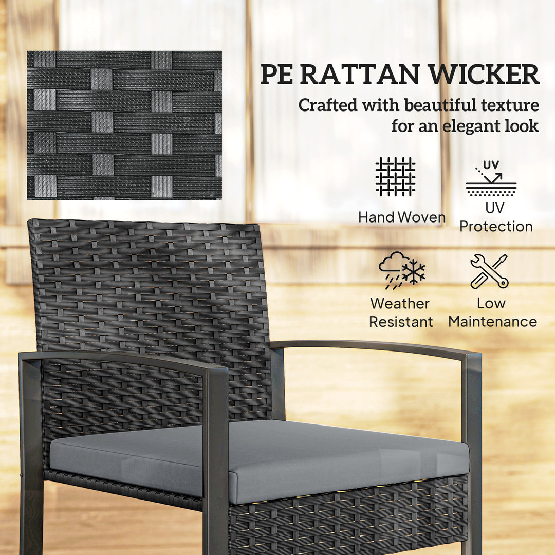Rattan Bistro Set, 3 Piece Garden Furniture Set with Glass Top Table a