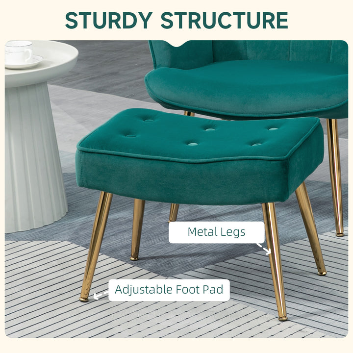 Modern Armchair with Footstool, Upholstered Accent Chair with Ottoman, Steel Legs, Velvet Wingback Chair for Living Room, Bedroom, Home Study, Dark Green