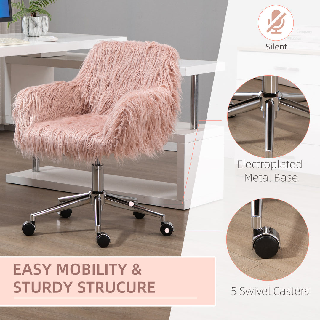 Faux Fur Desk Chair, Rolling Swivel Makeup Chair with Adjustable Heigh