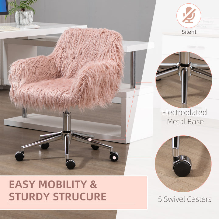 Faux Fur Desk Chair, Rolling Swivel Makeup Chair with Adjustable Heigh