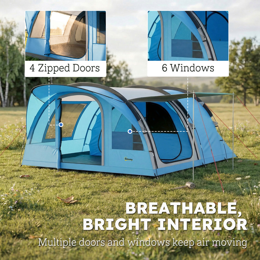 4 Person Easy Setup Family Camping Tent with 2 Rooms, Waterproof Tunne