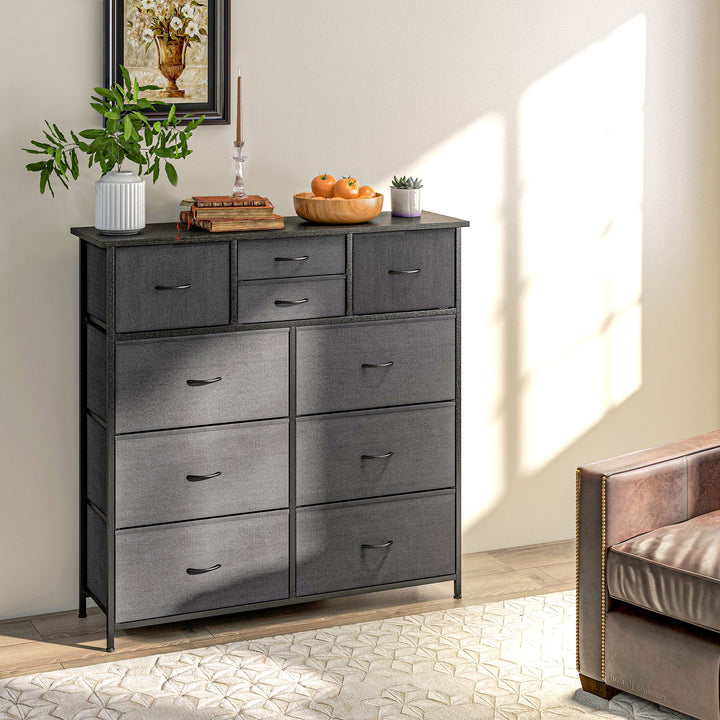 HOMCOM Bedroom Dresser: 10 Fabric Drawers, Steel Frame, Spacious Storage Solution, Ebony Shade