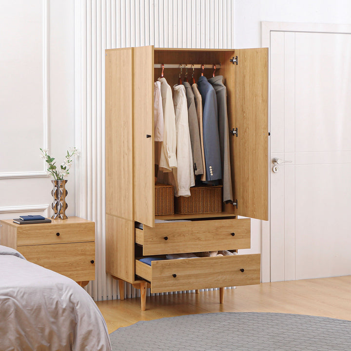 MCL Wardrobe with 2 Doors, 2 Drawers, Hanging Rail for Bedroom Clothes Storage Organiser, 80x52x180cm, Natural Tone