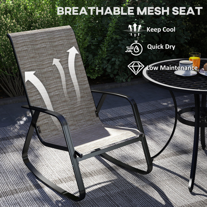 Garden Rocking Chairs Set of 2, Ergonomic Outdoor Rocking Chairs with Armrests, High Backrest, Steel Frame Relaxing Rocker Armchair Seats for Patio, Balcony, Porch, Light Brown