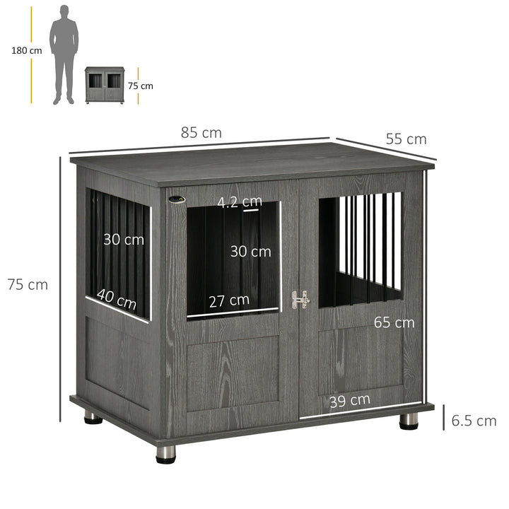 PawHut Pet Kennel End Table, Dog Crate Furniture for Small and Medium Dogs, Indoor Animal Cage with Magnetic Door, Grey | Aosom UK