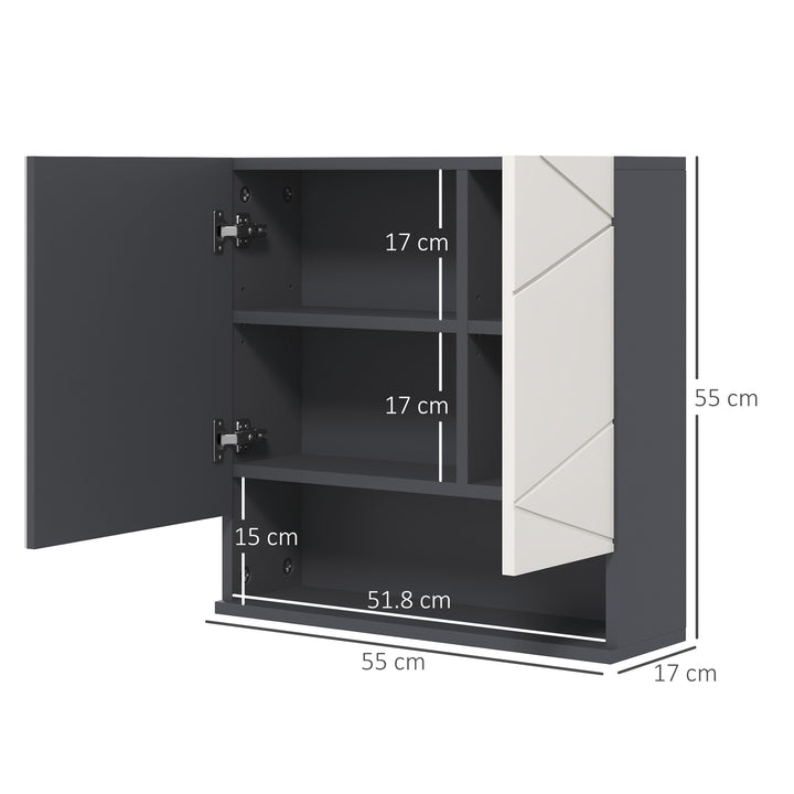 Kleankin Bathroom Wall Cabinet: With Adjustable Shelves for Storage, 55W x 17D x 55H cm, Light Grey | Aosom UK