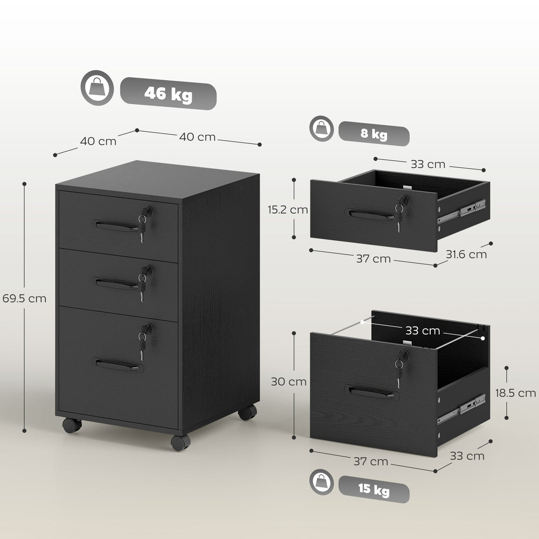 Three Drawer Wood-Effect Filing Cabinet