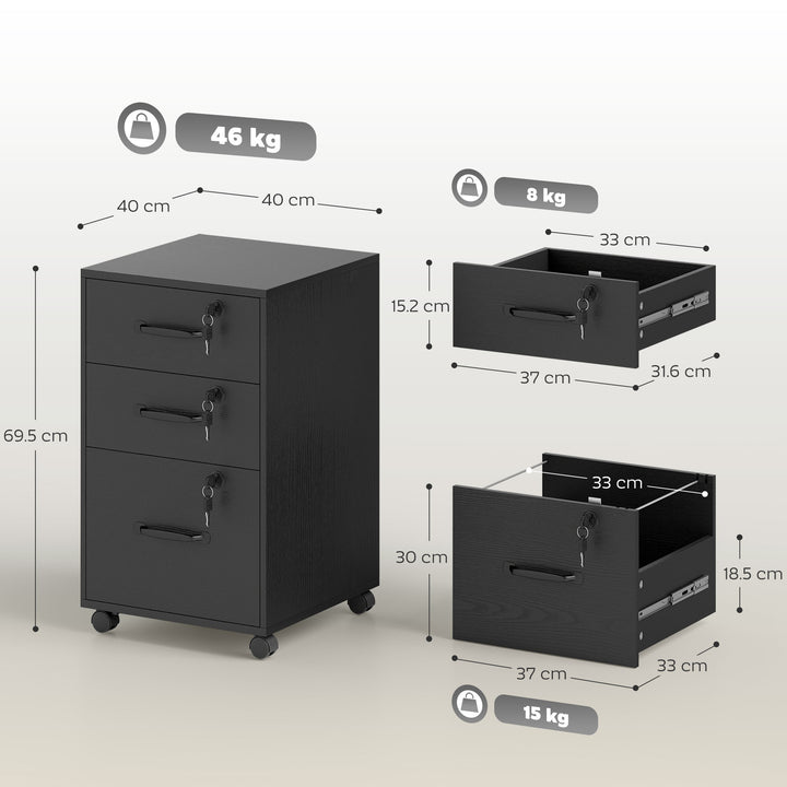 Three Drawer Wood-Effect Filing Cabinet