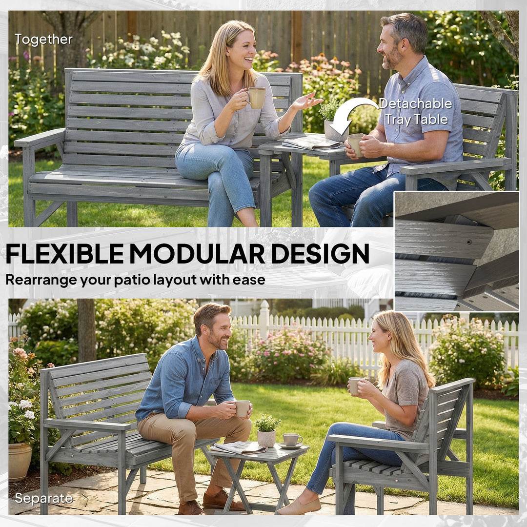 Wooden Garden Furniture Set with Parasol Hole, 1 Chair, 1 Bench and De