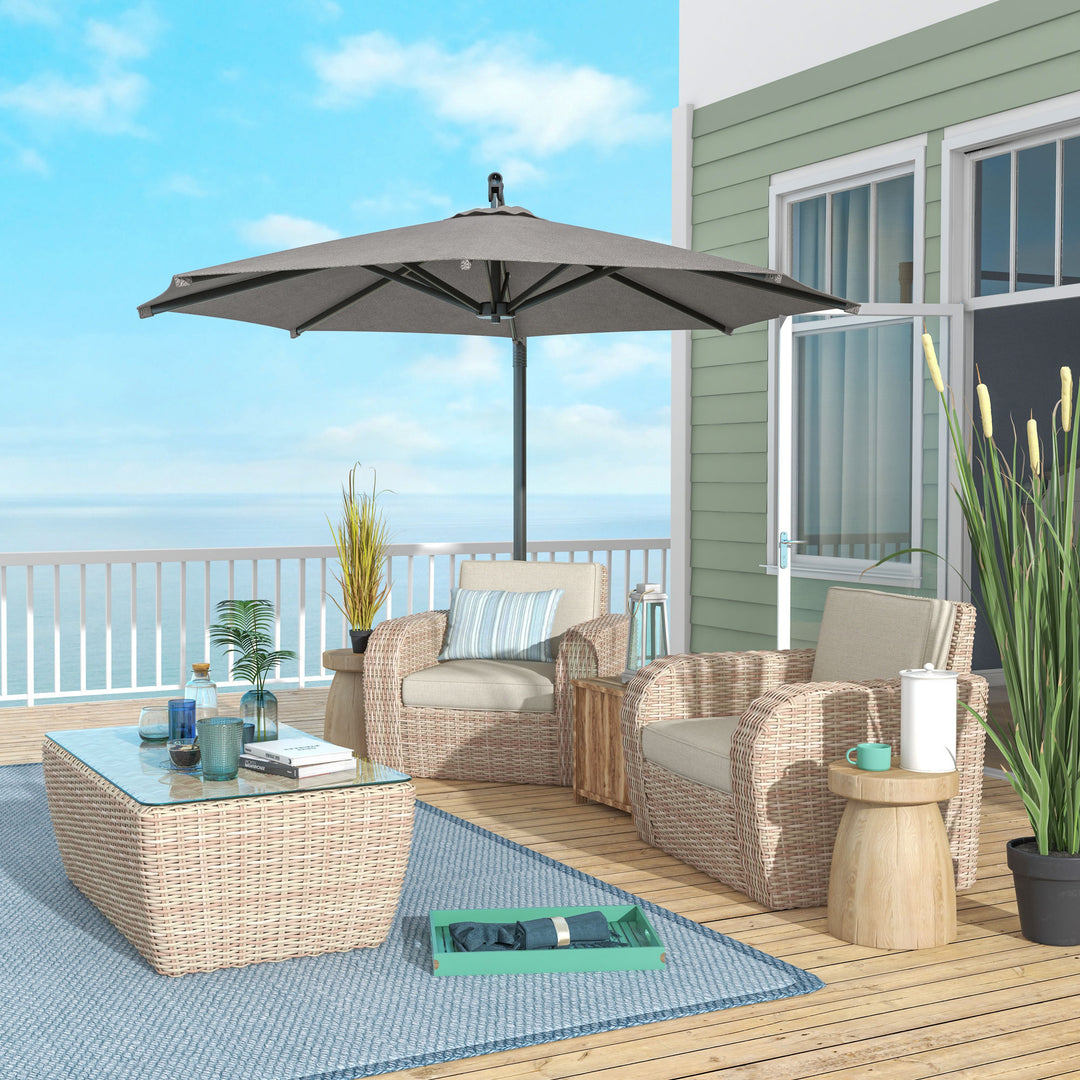 Outsunny 3 m Cantilever Banana Parasol with Cross Base, 360° Rotation Patio Umbrella with Crank Handle, Tilt, Dark Grey