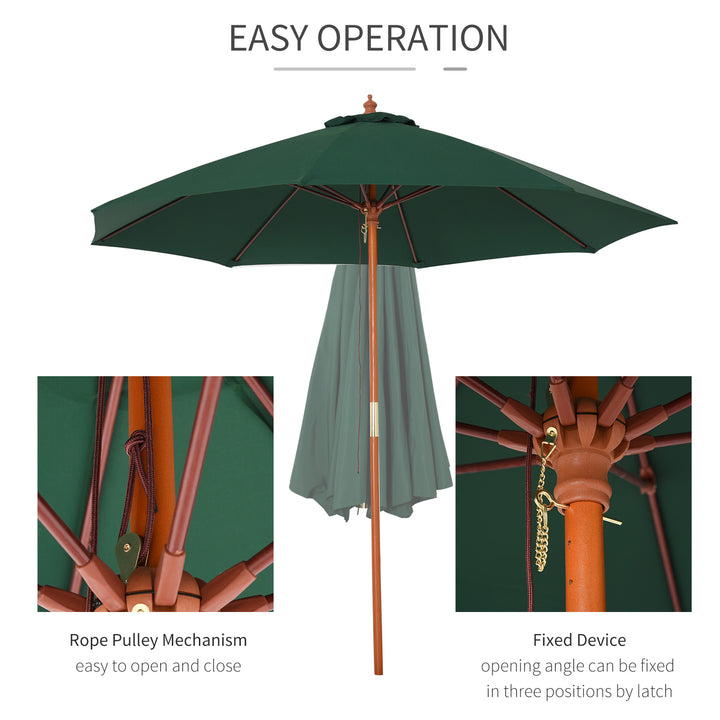 2.5m Garden Parasol Umbrella, Outdoor Market Table Umbrella with Wooden Pole & 8 Fibre Glass Ribs, Round Sun Shade Canopy, Green