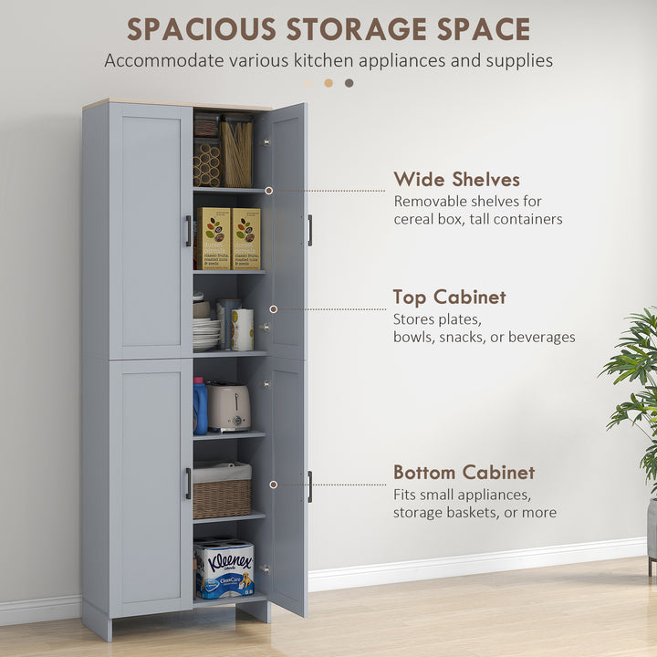 Freestanding Kitchen Cupboard, 4-Door Storage Cabinet with Adjustable Shelves, Modern Kitchen Pantry for Dining Room, 170cm, Grey