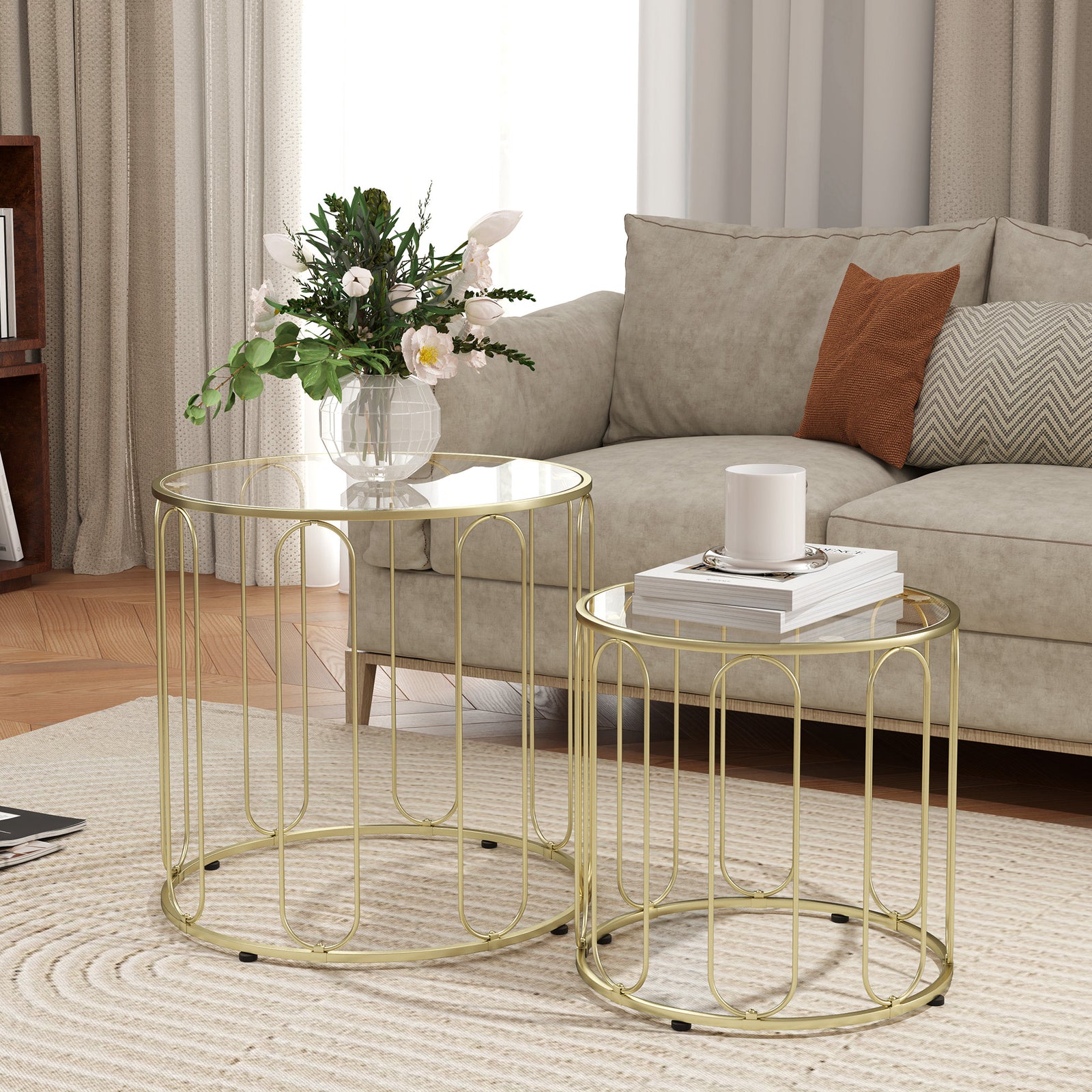 Elliptical Cut-Out Nesting Tables - Gold-Tone