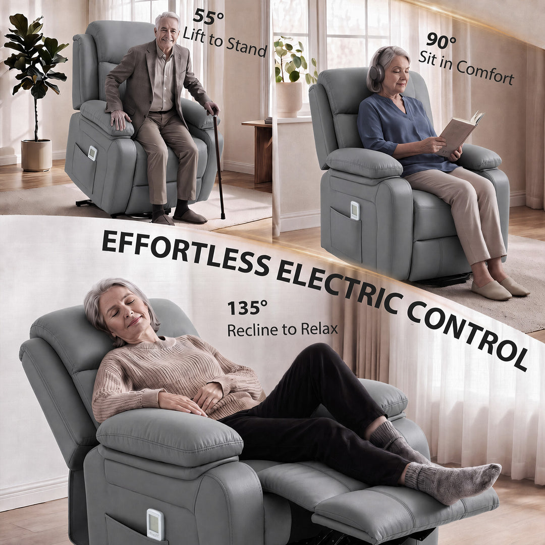 Riser and Recliner Chair with Massage, PU Leather Power Electric Lift - view 4