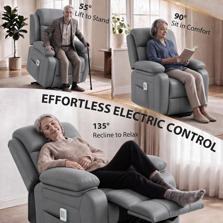 Riser and Recliner Chair with Massage, PU Leather Power Electric Lift - view 4