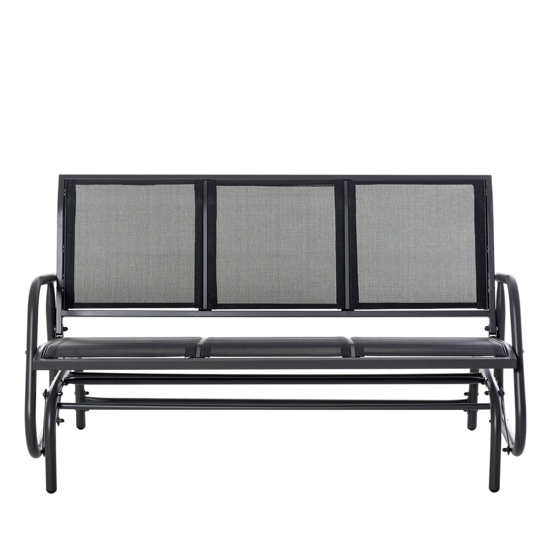 3-Seat Glider Rocking Chair for 3 People Garden Bench Patio Furniture Metal Frame, Black