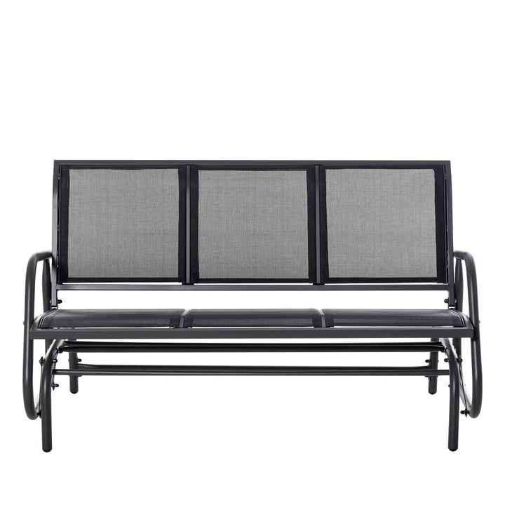 3-Seat Glider Rocking Chair for 3 People Garden Bench Patio Furniture Metal Frame, Black