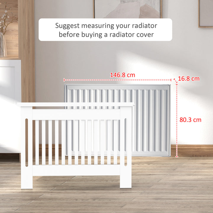 HOMCOM Slatted Radiator Cover Painted Cabinet MDF Lined Grill in White (152L x 19W x 81H cm)