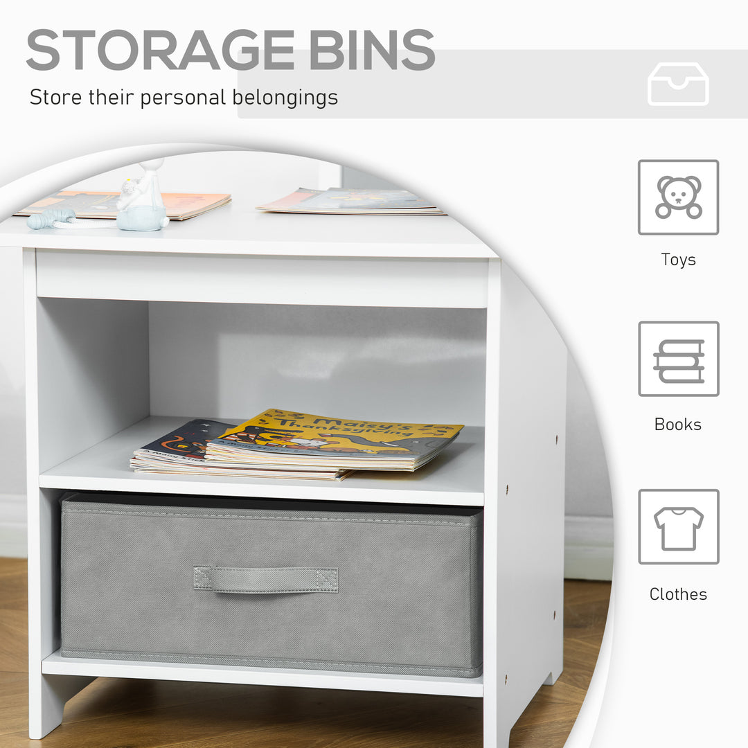 MCL 3 Pcs Kids Table & Chairs Set Mini Seating Furniture Home Playroom Bedroom Dining Room w/ Storage Drawers Safe Corners for 2-4 Years old White