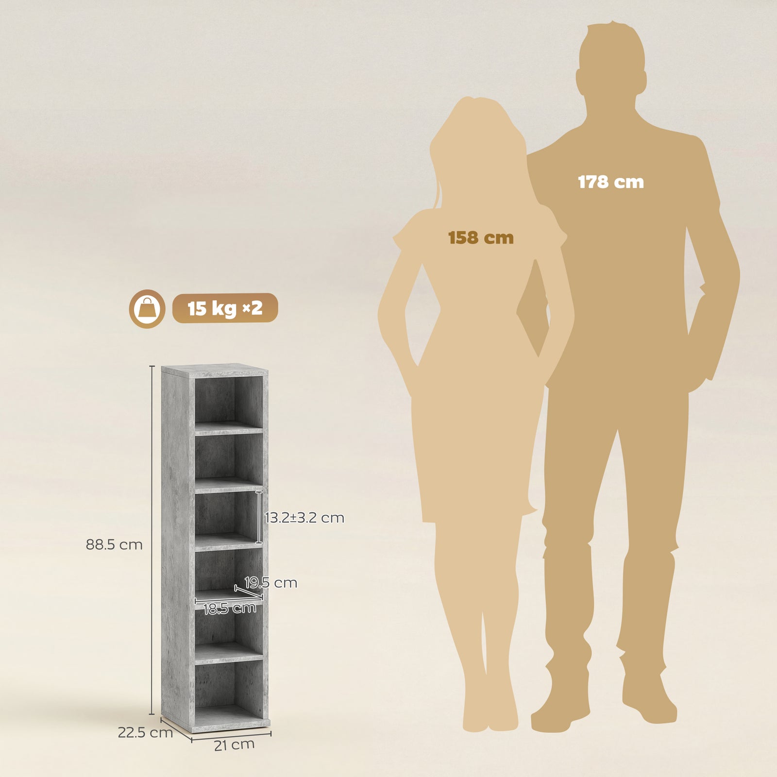 Set of 2 CD Media Display Shelf Unit Tower Rack with Adjustable Shelve