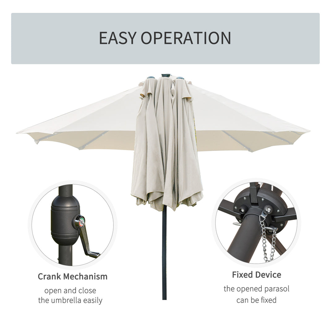 4.4m Double-Sided Sun Umbrella Patio Parasol LED Solar Lights Cream White