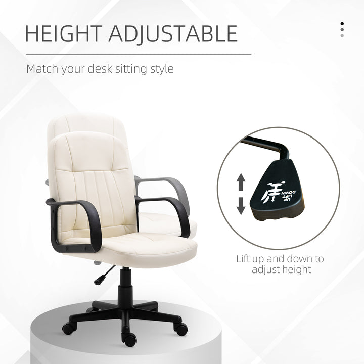 MCL Desk Chair, PU Leather Computer Office Chair with Adjustable Height, Swivel Wheels for Home Work Study, Cream White