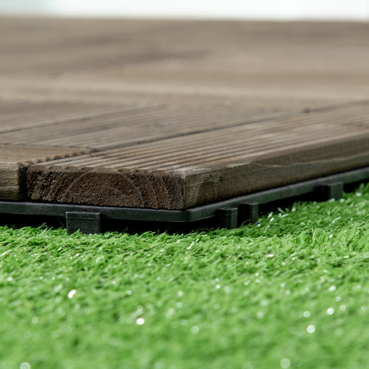 27 Pcs Wooden Interlocking Decking Tiles, 30 x 30 cm Outdoor Flooring Tiles, 2.5㎡ per Pack, for Patio, Balcony, Terrace, Hot Tub, Charcoal Grey
