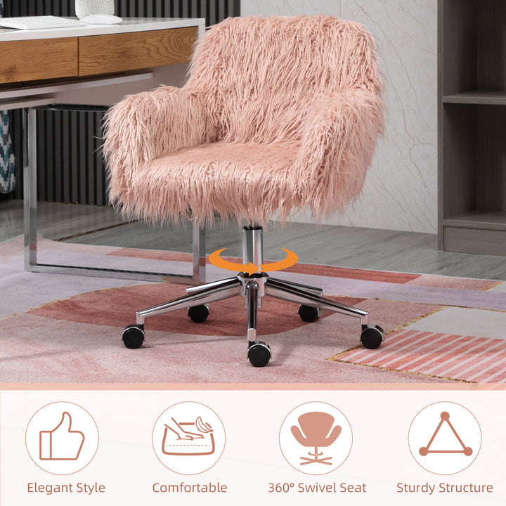 Faux Fur Desk Chair, Rolling Swivel Makeup Chair with Adjustable Heigh